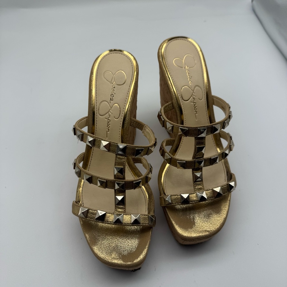 Jessica Simpson Gold Studded Women's Wedge Sandals